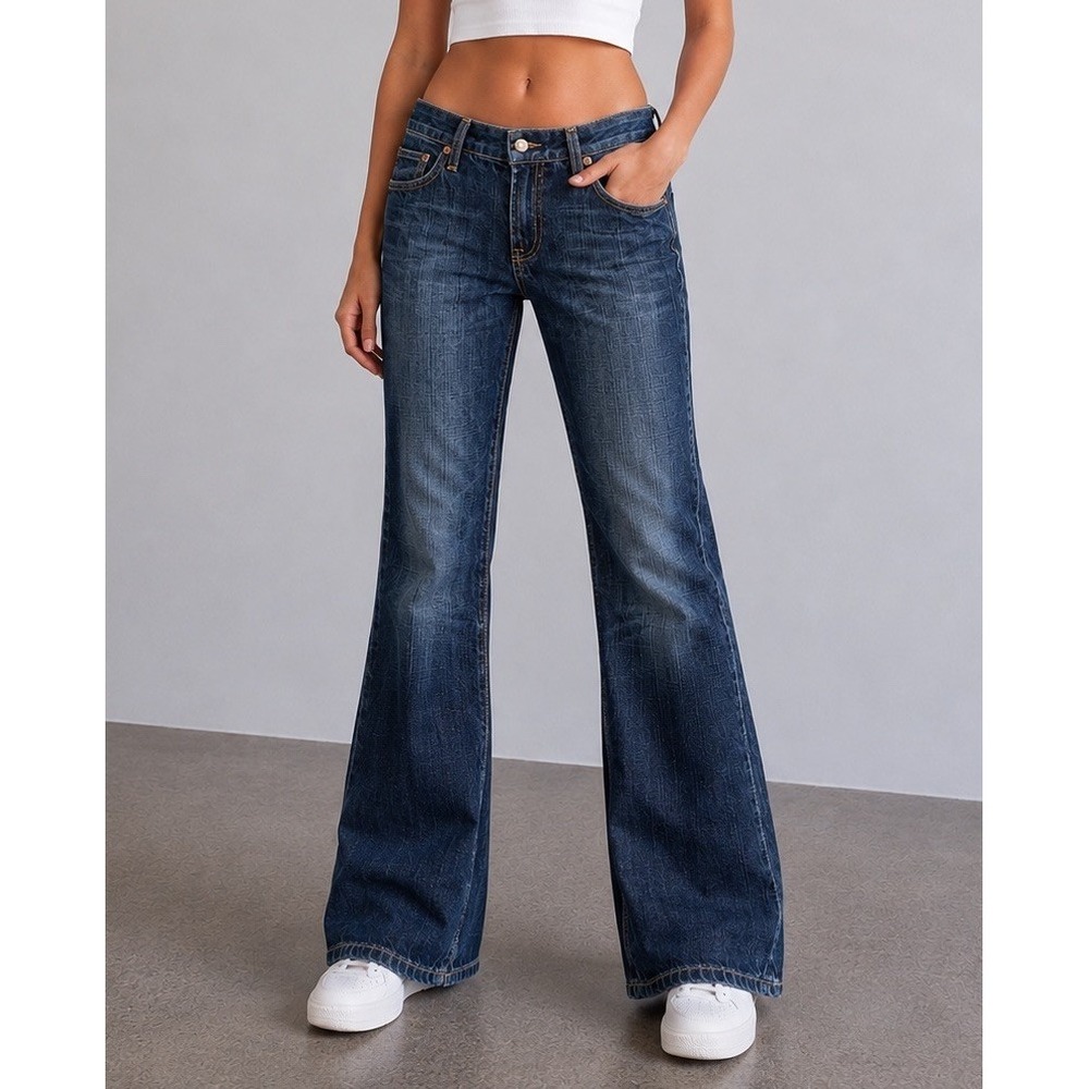 HIPSLUNG Jeans Women Size 28x29 Blue Wash Mid Rise Bootcut Denim Y2K Flare USA